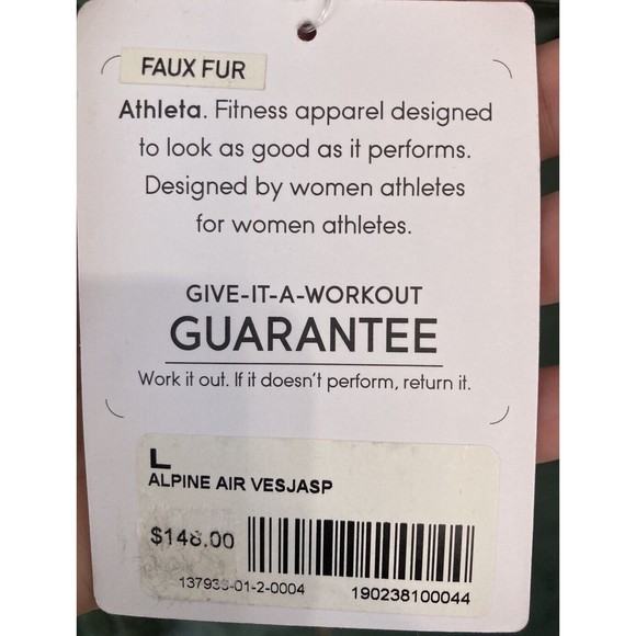 Athleta‎ Alpine Air Vest Size L Hooded Faux Fur Trim Green - Picture 3 of 5